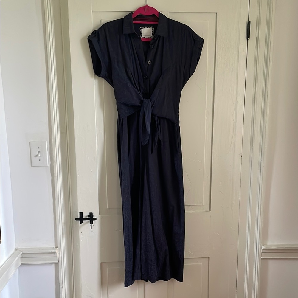 Anthropologie Dark Navy Floral Wrap Jumpsuit